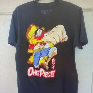 Onepiece Black Tee with Colorful Luffy Flame Graphic